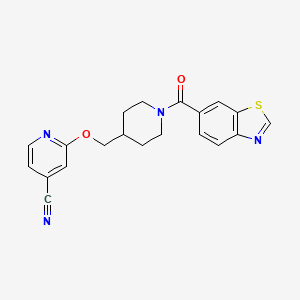 molecular formula C20H18N4O2S B2961137 2-[[1-(1,3-Benzothiazole-6-carbonyl)piperidin-4-yl]methoxy]pyridine-4-carbonitrile CAS No. 2380044-18-6