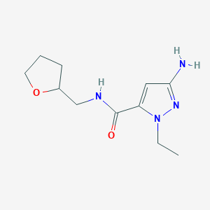 molecular formula C11H18N4O2 B2961145 3-amino-1-ethyl-N-(tetrahydrofuran-2-ylmethyl)-1H-pyrazole-5-carboxamide CAS No. 1855943-45-1