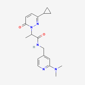 molecular formula C18H23N5O2 B2961161 2-(3-cyclopropyl-6-oxopyridazin-1(6H)-yl)-N-((2-(dimethylamino)pyridin-4-yl)methyl)propanamide CAS No. 2097864-83-8