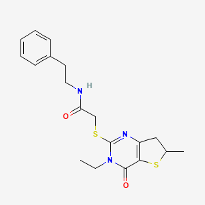 molecular formula C19H23N3O2S2 B2961171 2-((3-ethyl-6-methyl-4-oxo-3,4,6,7-tetrahydrothieno[3,2-d]pyrimidin-2-yl)thio)-N-phenethylacetamide CAS No. 851409-71-7