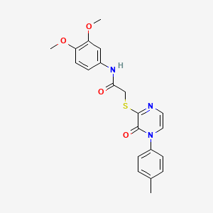 molecular formula C21H21N3O4S B2961172 N-(3,4-二甲氧基苯基)-2-((3-氧代-4-(对甲苯基)-3,4-二氢吡嗪-2-基)硫代)乙酰胺 CAS No. 941935-43-9