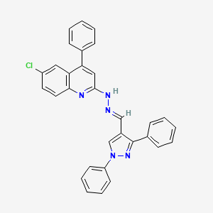 molecular formula C31H22ClN5 B2961176 (E)-6-chloro-2-(2-((1,3-diphenyl-1H-pyrazol-4-yl)methylene)hydrazinyl)-4-phenylquinoline CAS No. 304446-63-7