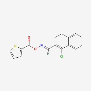 molecular formula C16H12ClNO2S B2961186 (E)-[(1-chloro-3,4-dihydronaphthalen-2-yl)methylidene]amino thiophene-2-carboxylate CAS No. 477887-87-9
