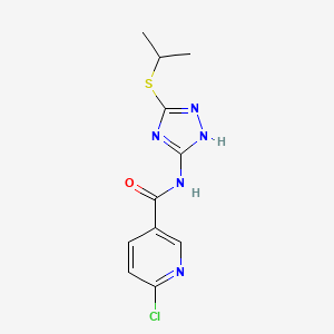 molecular formula C11H12ClN5OS B2961187 6-chloro-N-[3-(propan-2-ylsulfanyl)-1H-1,2,4-triazol-5-yl]pyridine-3-carboxamide CAS No. 1424575-19-8