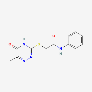 molecular formula C12H12N4O2S B2961192 2-(5-Hydroxy-6-methyl-[1,2,4]triazin-3-ylsulfanyl)-N-phenyl-acetamide CAS No. 53048-02-5