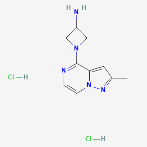 molecular formula C10H15Cl2N5 B2961198 1-{2-Methylpyrazolo[1,5-a]pyrazin-4-yl}azetidin-3-amine dihydrochloride CAS No. 2155852-44-9