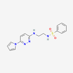 molecular formula C16H17N5O2S B2961203 N-(2-((6-(1H-pyrrol-1-yl)pyridazin-3-yl)amino)ethyl)benzenesulfonamide CAS No. 1421484-46-9