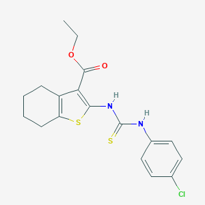 molecular formula C18H19ClN2O2S2 B296122 N-(4-chlorophenyl)-N'-[3-(ethoxycarbonyl)-4,5,6,7-tetrahydro-1-benzothien-2-yl]carbamimidothioic acid 
