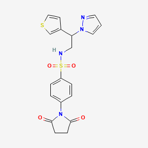 molecular formula C19H18N4O4S2 B2961222 N-(2-(1H-pyrazol-1-yl)-2-(thiophen-3-yl)ethyl)-4-(2,5-dioxopyrrolidin-1-yl)benzenesulfonamide CAS No. 2034570-93-7