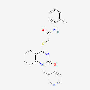 molecular formula C23H24N4O2S B2961229 2-((2-oxo-1-(pyridin-3-ylmethyl)-1,2,5,6,7,8-hexahydroquinazolin-4-yl)thio)-N-(o-tolyl)acetamide CAS No. 899986-83-5