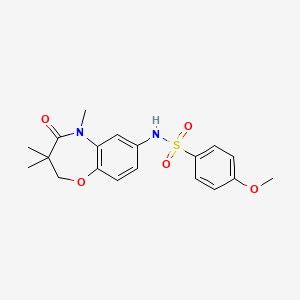 molecular formula C19H22N2O5S B2961236 4-甲氧基-N-(3,3,5-三甲基-4-氧代-2,3,4,5-四氢苯并[b][1,4]恶二杂环-7-基)苯磺酰胺 CAS No. 921908-46-5