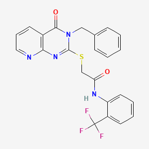 molecular formula C23H17F3N4O2S B2961245 2-({3-benzyl-4-oxo-3H,4H-pyrido[2,3-d]pyrimidin-2-yl}sulfanyl)-N-[2-(trifluoromethyl)phenyl]acetamide CAS No. 902910-10-5