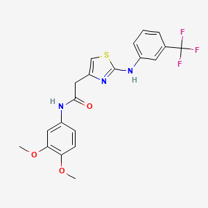 molecular formula C20H18F3N3O3S B2961249 N-(3,4-二甲氧基苯基)-2-(2-((3-(三氟甲基)苯基)氨基)噻唑-4-基)乙酰胺 CAS No. 1105231-25-1