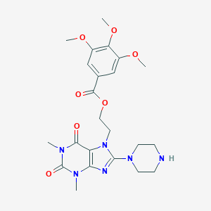 molecular formula C23H30N6O7 B296126 2-(1,3-dimethyl-2,6-dioxo-8-piperazin-1-yl-1,2,3,6-tetrahydro-7H-purin-7-yl)ethyl 3,4,5-trimethoxybenzoate 