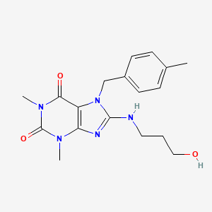 molecular formula C18H23N5O3 B2961262 8-((3-hydroxypropyl)amino)-1,3-dimethyl-7-(4-methylbenzyl)-1H-purine-2,6(3H,7H)-dione CAS No. 335403-95-7