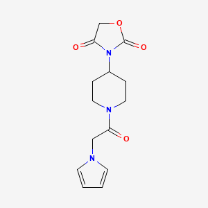 molecular formula C14H17N3O4 B2961266 3-(1-(2-(1H-吡咯-1-基)乙酰)哌啶-4-基)恶唑烷-2,4-二酮 CAS No. 2034524-99-5