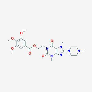 molecular formula C24H32N6O7 B296127 2-[3,7-dimethyl-8-(4-methylpiperazin-1-yl)-2,6-dioxo-2,3,6,7-tetrahydro-1H-purin-1-yl]ethyl 3,4,5-trimethoxybenzoate 