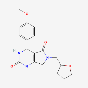 molecular formula C19H23N3O4 B2961272 4-(4-methoxyphenyl)-1-methyl-6-(tetrahydro-2-furanylmethyl)-3,4,6,7-tetrahydro-1H-pyrrolo[3,4-d]pyrimidine-2,5-dione CAS No. 853085-24-2
