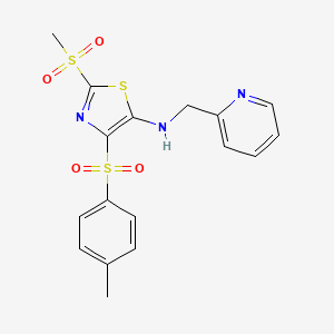 molecular formula C17H17N3O4S3 B2961283 2-(methylsulfonyl)-N-(pyridin-2-ylmethyl)-4-tosylthiazol-5-amine CAS No. 874594-18-0