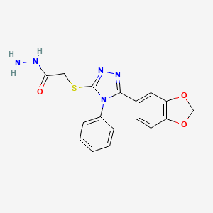 molecular formula C17H15N5O3S B2961289 Acetic acid, 2-[[5-(1,3-benzodioxol-5-yl)-4-phenyl-4H-1,2,4-triazol-3-yl]thio]-, hydrazide CAS No. 935291-59-1