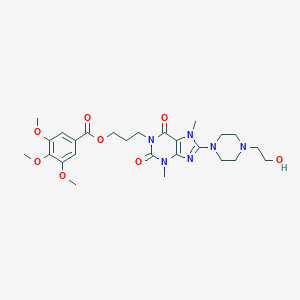 molecular formula C26H36N6O8 B296129 3-{8-[4-(2-hydroxyethyl)piperazin-1-yl]-3,7-dimethyl-2,6-dioxo-2,3,6,7-tetrahydro-1H-purin-1-yl}propyl 3,4,5-trimethoxybenzoate 