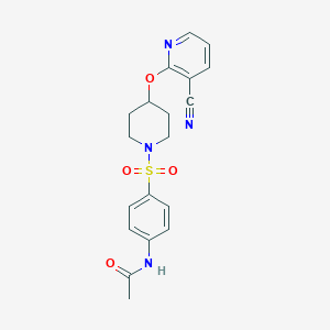 molecular formula C19H20N4O4S B2961349 N-(4-((4-((3-cyanopyridin-2-yl)oxy)piperidin-1-yl)sulfonyl)phenyl)acetamide CAS No. 1797862-04-4