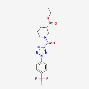 molecular formula C17H18F3N5O3 B2961362 ethyl 1-(2-(4-(trifluoromethyl)phenyl)-2H-tetrazole-5-carbonyl)piperidine-3-carboxylate CAS No. 1396879-09-6