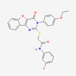 molecular formula C26H20FN3O4S B2961367 2-((3-(4-ethoxyphenyl)-4-oxo-3,4-dihydrobenzofuro[3,2-d]pyrimidin-2-yl)thio)-N-(3-fluorophenyl)acetamide CAS No. 895650-79-0
