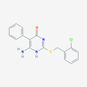 molecular formula C17H14ClN3OS B296138 6-amino-2-[(2-chlorophenyl)methylsulfanyl]-5-phenyl-1H-pyrimidin-4-one 