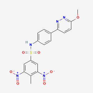 molecular formula C18H15N5O7S B2961408 N-[4-(6-methoxypyridazin-3-yl)phenyl]-4-methyl-3,5-dinitrobenzene-1-sulfonamide CAS No. 906152-32-7