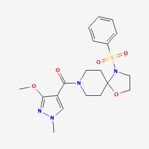 molecular formula C19H24N4O5S B2961411 (3-甲氧基-1-甲基-1H-吡唑-4-基)(4-(苯磺酰基)-1-氧杂-4,8-二氮螺[4.5]癸-8-基)甲甲酮 CAS No. 1210235-25-8