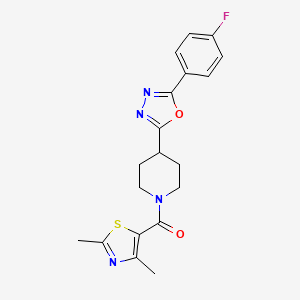 molecular formula C19H19FN4O2S B2961425 (2,4-Dimethylthiazol-5-yl)(4-(5-(4-fluorophenyl)-1,3,4-oxadiazol-2-yl)piperidin-1-yl)methanone CAS No. 1211817-26-3