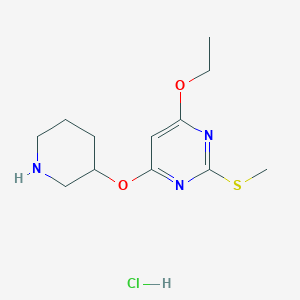 molecular formula C12H20ClN3O2S B2961438 4-Ethoxy-2-(methylthio)-6-(piperidin-3-yloxy)pyrimidine hydrochloride CAS No. 1353980-16-1