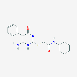 molecular formula C18H22N4O2S B296148 2-[(6-amino-4-oxo-5-phenyl-1H-pyrimidin-2-yl)sulfanyl]-N-cyclohexylacetamide 