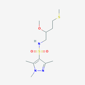 molecular formula C12H23N3O3S2 B2961490 N-(2-Methoxy-4-methylsulfanylbutyl)-1,3,5-trimethylpyrazole-4-sulfonamide CAS No. 2320417-33-0