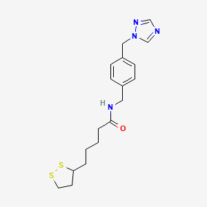 molecular formula C18H24N4OS2 B2961493 5-(1,2-dithiolan-3-yl)-N-({4-[(1H-1,2,4-triazol-1-yl)methyl]phenyl}methyl)pentanamide CAS No. 1241040-75-4