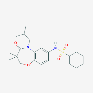 molecular formula C21H32N2O4S B2961507 N-(5-isobutyl-3,3-dimethyl-4-oxo-2,3,4,5-tetrahydrobenzo[b][1,4]oxazepin-7-yl)cyclohexanesulfonamide CAS No. 921915-44-8