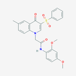 molecular formula C26H24N2O6S B2961513 2-[3-(benzenesulfonyl)-6-methyl-4-oxoquinolin-1-yl]-N-(2,4-dimethoxyphenyl)acetamide CAS No. 866725-37-3