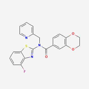 molecular formula C22H16FN3O3S B2961533 N-(4-fluorobenzo[d]thiazol-2-yl)-N-(pyridin-2-ylmethyl)-2,3-dihydrobenzo[b][1,4]dioxine-6-carboxamide CAS No. 899735-40-1