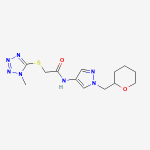 molecular formula C13H19N7O2S B2961575 2-((1-methyl-1H-tetrazol-5-yl)thio)-N-(1-((tetrahydro-2H-pyran-2-yl)methyl)-1H-pyrazol-4-yl)acetamide CAS No. 2034528-52-2