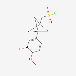 molecular formula C13H14ClFO3S B2961576 [3-(3-Fluoro-4-methoxyphenyl)-1-bicyclo[1.1.1]pentanyl]methanesulfonyl chloride CAS No. 2287297-91-8