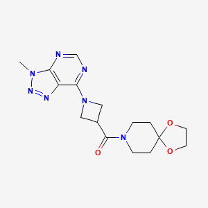 molecular formula C16H21N7O3 B2961587 (1-(3-methyl-3H-[1,2,3]triazolo[4,5-d]pyrimidin-7-yl)azetidin-3-yl)(1,4-dioxa-8-azaspiro[4.5]decan-8-yl)methanone CAS No. 1448056-54-9