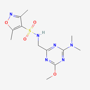 molecular formula C12H18N6O4S B2961589 N-((4-(dimethylamino)-6-methoxy-1,3,5-triazin-2-yl)methyl)-3,5-dimethylisoxazole-4-sulfonamide CAS No. 2034466-33-4