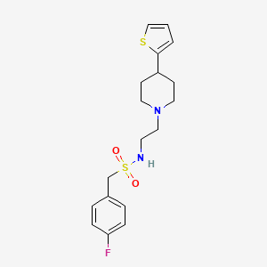 molecular formula C18H23FN2O2S2 B2961590 1-(4-fluorophenyl)-N-(2-(4-(thiophen-2-yl)piperidin-1-yl)ethyl)methanesulfonamide CAS No. 1428362-84-8