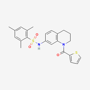 molecular formula C23H24N2O3S2 B2961592 2,4,6-三甲基-N-[1-(2-噻吩基羰基)-1,2,3,4-四氢喹啉-7-基]苯磺酰胺 CAS No. 1005298-67-8