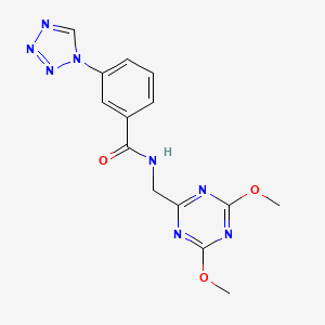 molecular formula C14H14N8O3 B2961676 N-((4,6-dimethoxy-1,3,5-triazin-2-yl)methyl)-3-(1H-tetrazol-1-yl)benzamide CAS No. 2034465-72-8