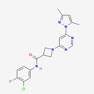 N-(3-chloro-4-fluorophenyl)-1-(6-(3,5-dimethyl-1H-pyrazol-1-yl)pyrimidin-4-yl)azetidine-3-carboxamide