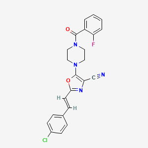 molecular formula C23H18ClFN4O2 B2961690 (E)-2-(4-chlorostyryl)-5-(4-(2-fluorobenzoyl)piperazin-1-yl)oxazole-4-carbonitrile CAS No. 941255-97-6