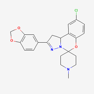 molecular formula C22H22ClN3O3 B2961697 2-(Benzo[d][1,3]dioxol-5-yl)-9-chloro-1'-methyl-1,10b-dihydrospiro[benzo[e]pyrazolo[1,5-c][1,3]oxazine-5,4'-piperidine] CAS No. 899983-55-2