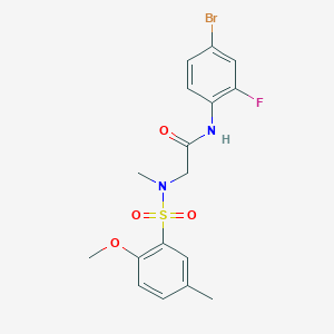 molecular formula C17H18BrFN2O4S B296170 N-(4-bromo-2-fluorophenyl)-2-[[(2-methoxy-5-methylphenyl)sulfonyl](methyl)amino]acetamide 
